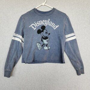 Disneyland Resort Sweatshirt XS Blue Mickey Mouse Women's Long Sleeves Cropped
